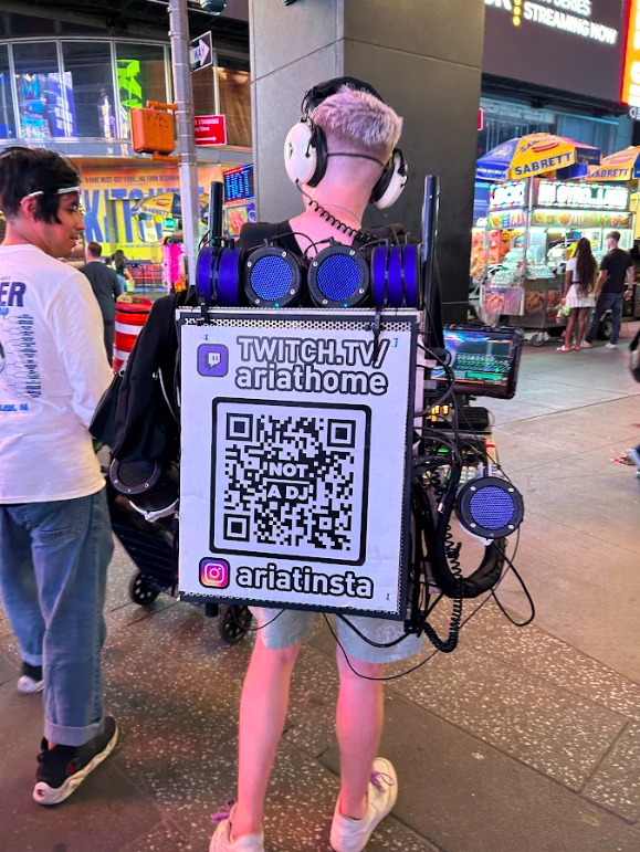 Wandering musician with digital equipment